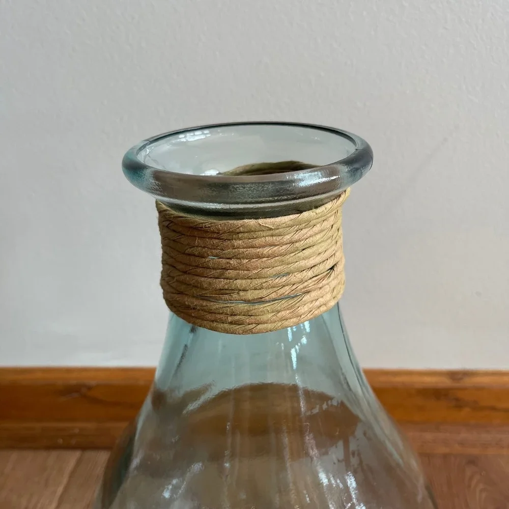 Clear Light Green Vase Jute Wrapped Neck Beach Decorative